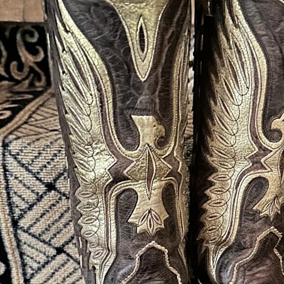 OLD GRINGO BROWN/GOLD METALLIC EAGLE BOOTS , size 6 - Picture 6 of 8